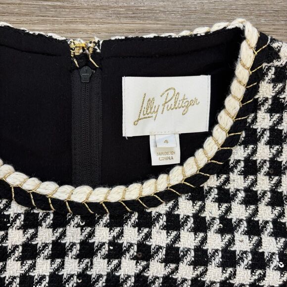 Lilly Pulitzer Shift Dress Size 4 Doriane Boucle Noir Houndstooth Sequin Boucle - Picture 4 of 12